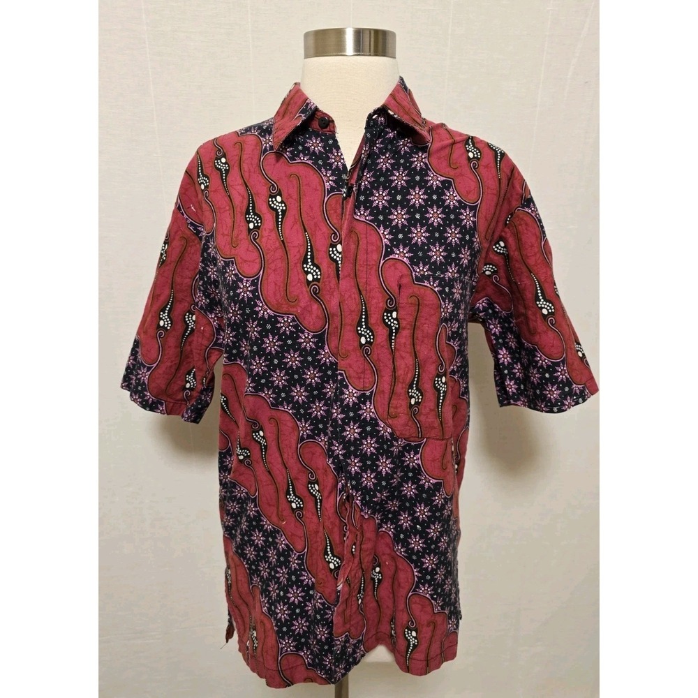 Womens Vintage Batik Indonesia Button Down Shirt Size Large Tropical